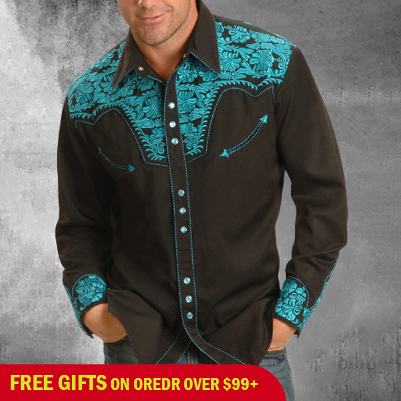 Mens Embroidered Western Long Sleeve Shirt